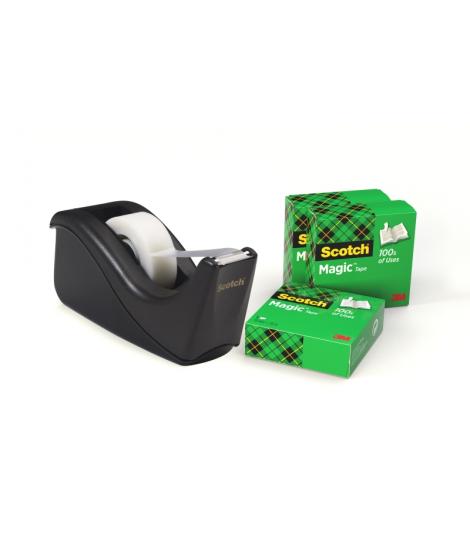 Scotch Dispensador de Cinta Adhesiva - para Cintas de hasta 19mm x 33m - Incluye 4 Cintas Adhesivas - Color Negro