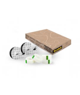 Scotch Dispensador de Pack de 2 Cintas Adhesivas - para Rollos de hasta 19mm x 13.9m - Incluye 4 Cintas Adhesivas - 66% Adhesivo
