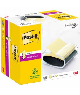 Post-It Super Sticky Dispensador con Bloc de 90 Z-Notas Adhesivas - Dispensador Pro - Forma Cuadrada - 76x76mm - Color Negro