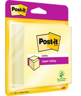 Post-It Super Sticky Cubo de 270 Notas Adhesivas Reposicionables - 76x76mm - 100% PEFC - Color Amarillo Claro