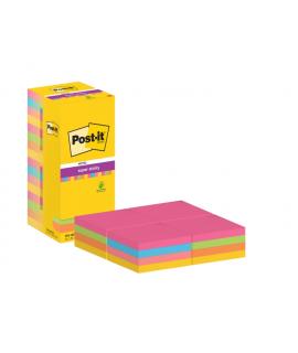 Post-It Super Sticky Pack de 16 Blocs de 90 Notas Adhesivas Reposicionables - 76x76mm - 100% PEFC - Colores Surtidos