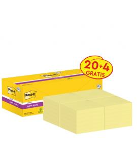 Post-It Super Sticky Pack de 24 Blocs de 90 Notas Adhesivas Reposicionables - 76x76mm - Promocion 20 Blocs + 4 Gratis - Paquete 