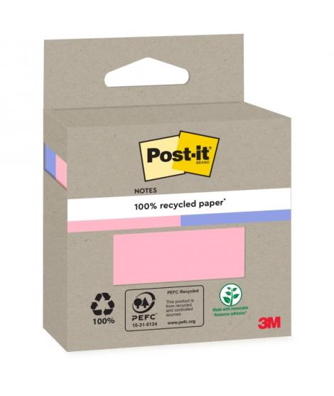 Post-It Pack de 2 Blocs de 100 Notas Adhesivas Recicladas - Forma Cuadrada - Colores Surtidos
