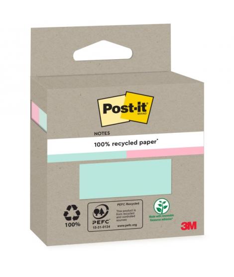 Post-It Pack de 2 Blocs de 100 Notas Adhesivas Recicladas - Forma Cuadrada - Colores Surtidos