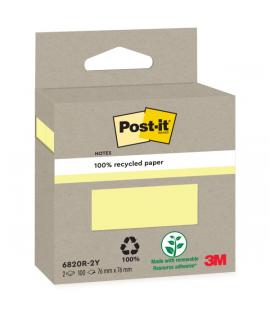 Post-It Pack de 2 Blocs de 100 Notas Adhesivas Recicladas - Forma Cuadrada - Color Amarillo Claro