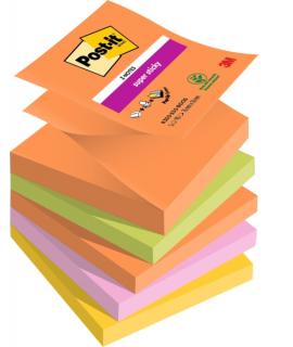 Post-It Super Sticky Pack de 5 Blocs de 90 Notas Adhesivas Reposicionables - Forma Cuadrada - 76x76mm - en Zig-Zag - Colores Sur
