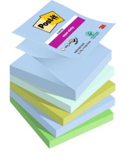 Post-It Super Sticky Pack de 5 Blocs de 90 Notas Adhesivas Reposicionables - Forma Cuadrada - 76x76mm - en Zig-Zag - Colores Sur