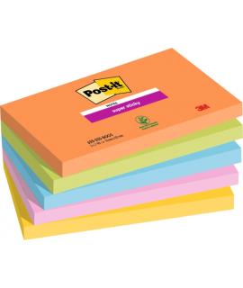 Post-It Super Sticky Pack de 5 Blocs de 90 Notas Adhesivas Reposicionables - Forma Rectangular - 127x76mm - Colores Surtidos
