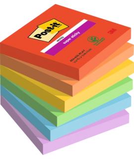 Post-It Super Sticky Pack de 6 Blocs de 90 Notas Adhesivas Reposicionables - Forma Cuadrada - 76x76mm - Colores Surtidos