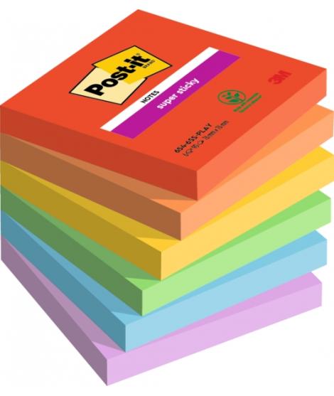 Post-It Super Sticky Pack de 6 Blocs de 90 Notas Adhesivas Reposicionables - Forma Cuadrada - 76x76mm - Colores Surtidos