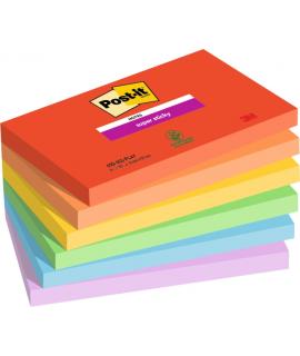 Post-It Super Sticky Pack de 6 Blocs de 90 Notas Adhesivas Reposicionables - Forma Rectangular - 127x76mm - Colores Surtidos