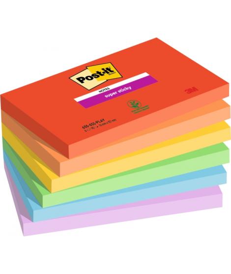 Post-It Super Sticky Pack de 6 Blocs de 90 Notas Adhesivas Reposicionables - Forma Rectangular - 127x76mm - Colores Surtidos
