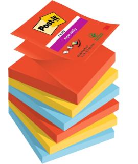 Post-It Super Sticky Pack de 6 Blocs de 90 Notas Adhesivas Reposicionables - Forma Cuadrada - 76x76mm - en Zig-Zag - Colores Sur