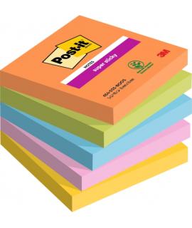 Post-It Super Sticky Pack de 5 Blocs de 90 Notas Adhesivas Reposicionables - Forma Cuadrada - 76x76mm - Colores Surtidos