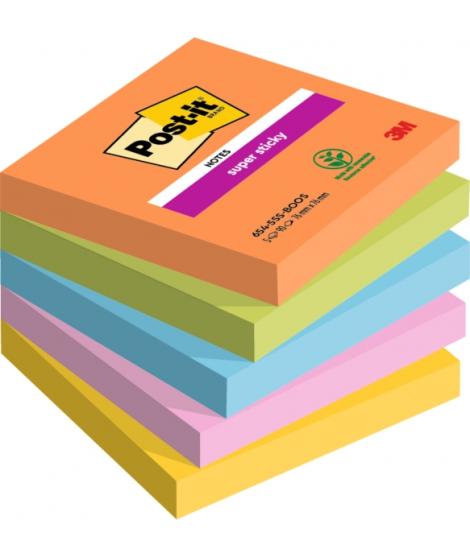Post-It Super Sticky Pack de 5 Blocs de 90 Notas Adhesivas Reposicionables - Forma Cuadrada - 76x76mm - Colores Surtidos