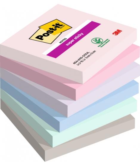 Post-It Super Sticky Pack de 6 Blocs de 90 Notas Adhesivas Reposicionables - Forma Cuadrada - 76x76mm - Colores Surtidos