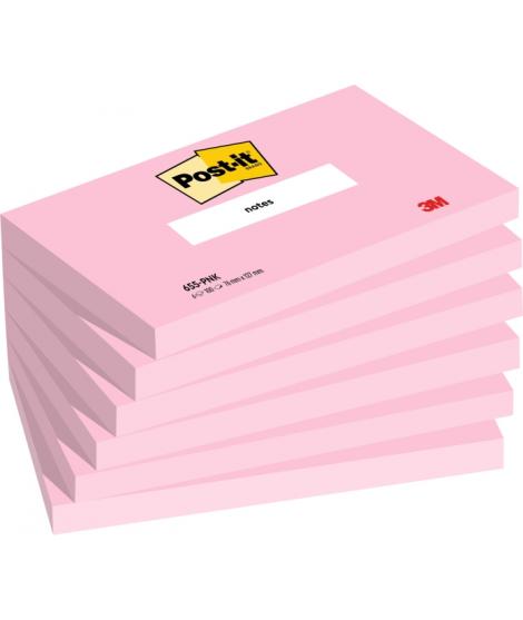 Post-It Pack de 6 Blocs de 100 Notas Adhesivas Reposicionables - Forma Rectangular - 76x127mm - Color Rosa