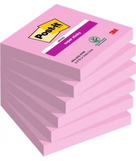 Post-It Super Sticky Pack de 6 Blocs de 90 Notas Adhesivas Reposicionables - 76x76mm - 100% PEFC - Color Rosa