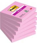 Post-It Super Sticky Pack de 6 Blocs de 90 Notas Adhesivas Reposicionables - 76x76mm - 100% PEFC - Color Rosa