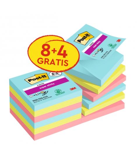 Post-It Super Sticky Pack de 12 Blocs de 90 Z-Notas Adhesivas Reposicionables - Coleccion Cosmic - 76x76 mm - Promocion 8 Blocs 