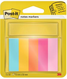 Post-It Pack de 5 Blocs de 50 Marcadores Reposicionables - Forma Rectangular - Colores Surtidos