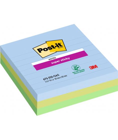 Post-It Super Sticky Pack de 3 Blocs de 70 Notas Adhesivas Reposicionables - Forma Cuadrada - 101x101mm - Colores Surtidos