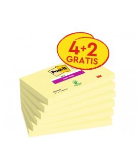 Post-It Super Sticky Pack de 6 Blocs con 90 Notas Adhesivas Reposicionables - 76x127mm - Promocion 4 Blocs + 2 Gratis - Color Am