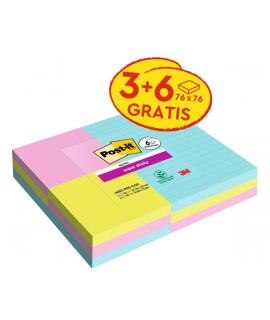 Post-It Super Sticky Pack de 9 Blocs de 90 Notas Adhesivas Reposicionables Coleccion Cosmic - 3 Blocs con Lineas + 6 Estandar - 