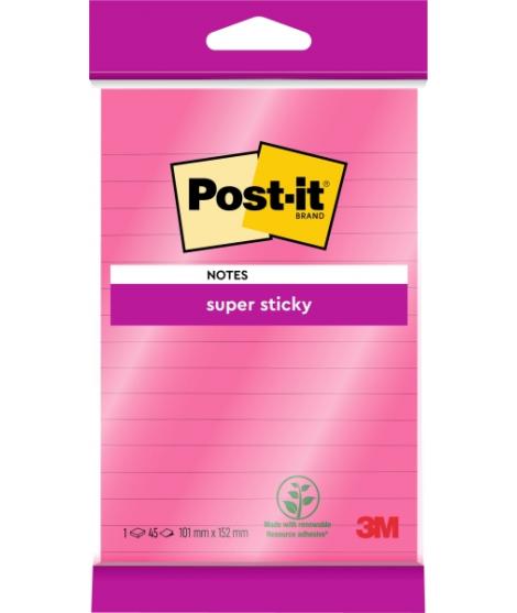 Post-It Super Sticky Bloc de 45 Notas Adhesivas Reposicionables - Forma Rectangular - 101x152mm - Color Rosa