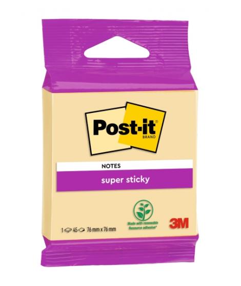 Post-It Super Sticky Bloc de 45 Notas Adhesivas Reposicionables - Forma Cuadrada - 76x76mm - Color Amarillo Claro