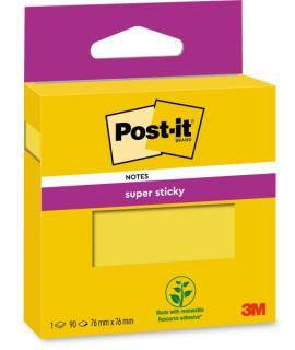 Post-It Super Sticky Bloc de 90 Notas Adhesivas Reposicionables - 76x76mm - 100% PEFC - Color Amarillo
