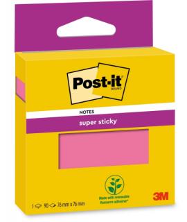 Post-It Super Sticky Bloc de 90 Notas Adhesivas Reposicionables - 76x76mm - 100% PEFC - Color Rosa