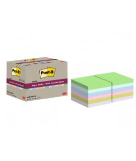 Post-It Super Sticky Pack de 12 Blocs de 70 Notas Adhesivas Recicladas - Forma Cuadrada - 76x76mm - Colores Surtidos