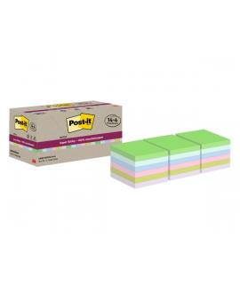 Post-It Super Sticky Pack de 18 Blocs de 70 Notas Adhesivas Recicladas - Forma Cuadrada - 76x76mm - Colores Surtidos