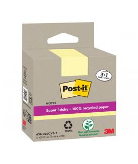 Post-It Super Sticky Pack de 4 Blocs de 70 Notas Adhesivas Recicladas - Forma Cuadrada - 76x76mm - Color Amarillo Claro