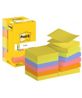Post-It Pack de 12 Blocs de 100 Z-Notas Adhesivas Reposicionables - Forma Cuadrada - 76x76mm - Colores Surtidos