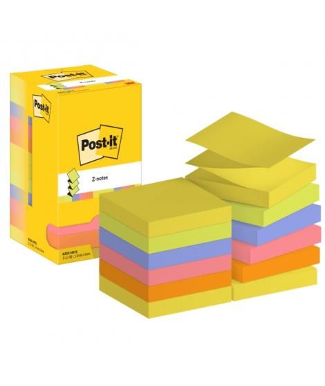 Post-It Pack de 12 Blocs de 100 Z-Notas Adhesivas Reposicionables - Forma Cuadrada - 76x76mm - Colores Surtidos