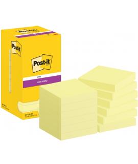 Post-It Super Sticky Pack de 12 Blocs de 90 Notas Adhesivas Reposicionables - 76x76mm - Paquete de Carton - Color Amarillo Claro