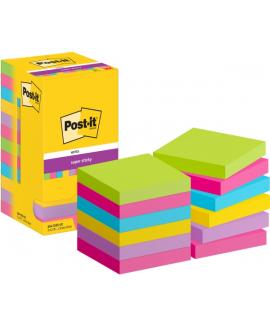 Post-It Super Sticky Pack de 12 Blocs de 90 Notas Adhesivas Reposicionables - Forma Cuadrada - 76x76mm - Colores Surtidos