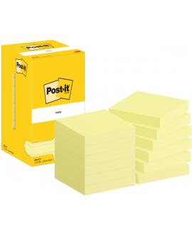 Post-It Pack de 12 Blocs de 100 Notas Adhesivas Reposicionables - Forma Cuadrada - 76x76mm - Color Amarillo Claro