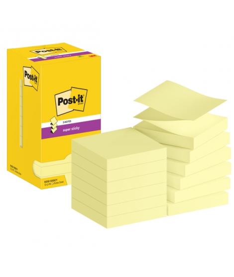 Post-It Super Sticky Pack de 12 Blocs de 90 Notas Adhesivas Reposicionables - Forma Cuadrada - 76x76mm - en Zig-Zag - Color Amar