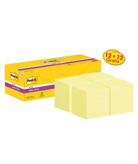 Post-It Super Sticky Pack de 24 Blocs de 90 Notas Adhesivas Reposicionables - 76x76mm - Promocion 12 Blocs + 12 Gratis - Color A