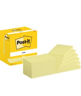 Post-It Pack de 12 Blocs de 100 Notas Adhesivas Reposicionables - Forma Rectangular - 76x127mm - Color Amarillo Claro