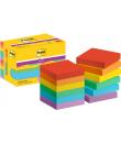 Post-It Super Sticky Pack de 12 Blocs de 90 Notas Adhesivas Reposicionables - Forma Cuadrada - 47.6x47.6mm - Colores Surtidos