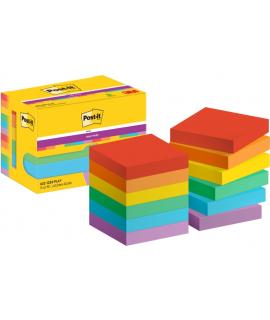 Post-It Super Sticky Pack de 12 Blocs de 90 Notas Adhesivas Reposicionables - Forma Cuadrada - 47.6x47.6mm - Colores Surtidos