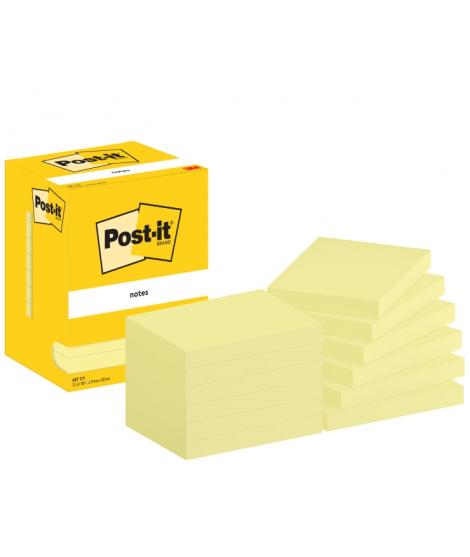 Post-It Pack de 12 Blocs de 100 Notas Adhesivas Reposicionables - Forma Rectangular - 76x102mm - Color Amarillo Claro