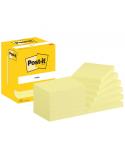 Post-It Pack de 12 Blocs de 100 Notas Adhesivas Reposicionables - Forma Rectangular - 76x102mm - Color Amarillo Claro