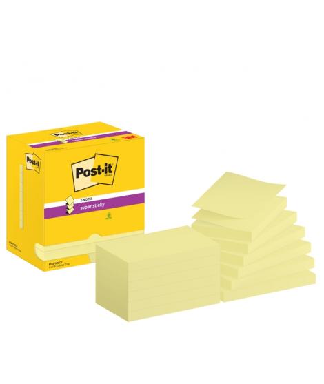Post-It Super Sticky Pack de 12 Blocs de 90 Notas Adhesivas Reposicionables - Forma Rectangular - 76x127mm - en Zig-Zag - Color 