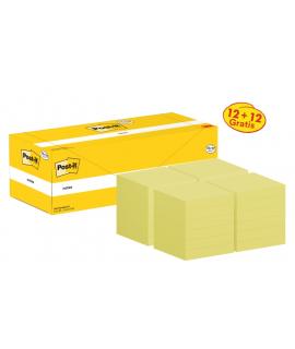 Post-It Pack de 24 Blocs de 100 Notas Adhesivas Reposicionables - Forma Cuadrada - 76x76mm - Color Amarillo Claro