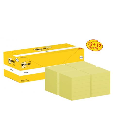 Post-It Pack de 24 Blocs de 100 Notas Adhesivas Reposicionables - Forma Cuadrada - 76x76mm - Color Amarillo Claro
